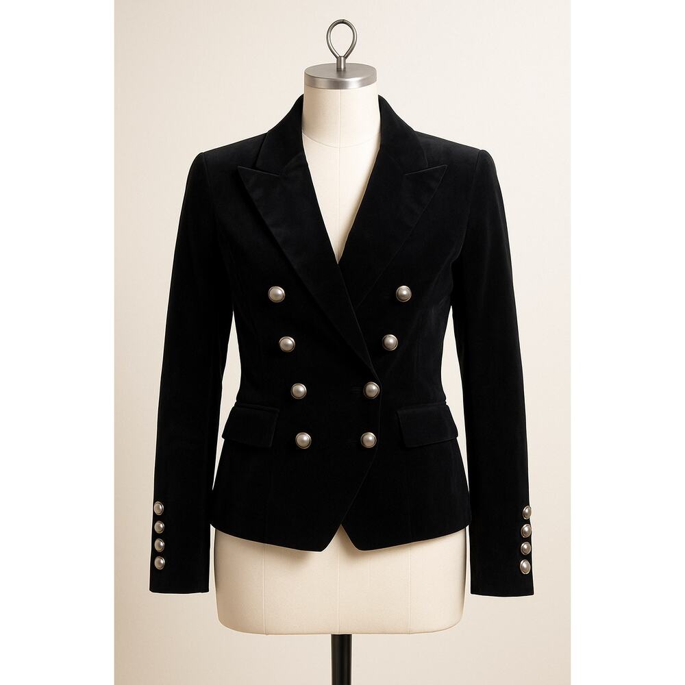 Worthington Velvety Military Blazer 2 Double Breasted Band Jacket Style Blk Punk